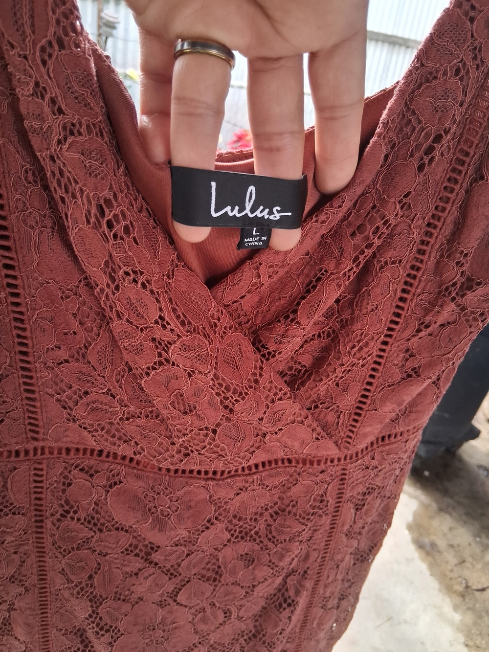 Lulu's Rust Lace Ruffle-Hem Spaghetti Strap Mini Dress - Picture 2 of 10